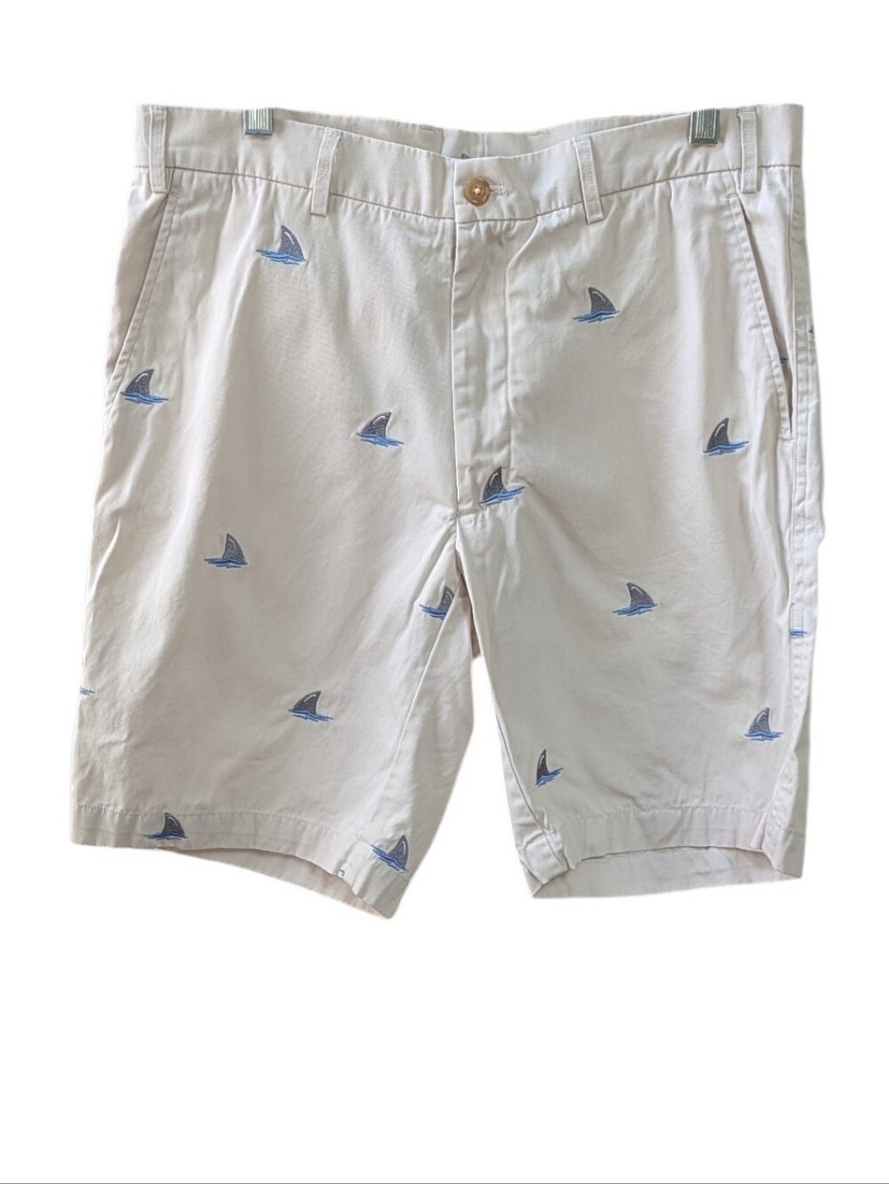 J. Mclaughlin, Khaki Flat Front Shorts With Sailboat Embroidered Pattern. Sz 32
